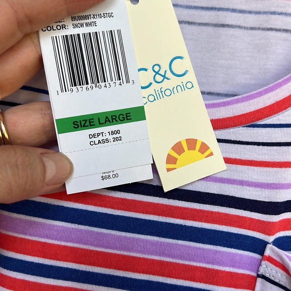 C&C California New Short Sleeve Lightweight Jersey Stripped Midi Dress Size L - Picture 3 of 6